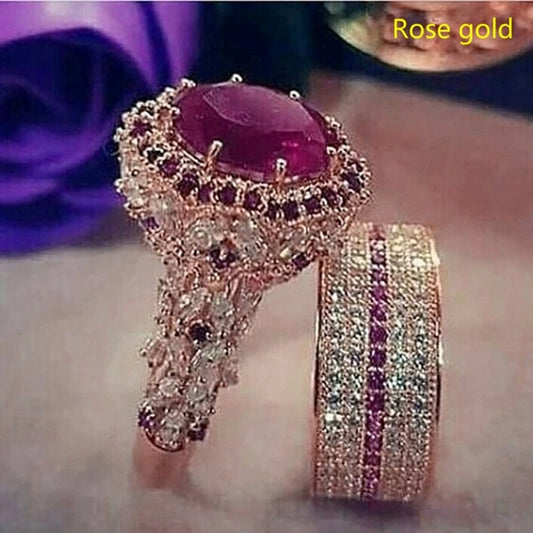 "Luxury Princess Ring Set - Cubic Zircon Bridal & Wedding Jewelry for Women."